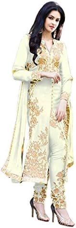 Paheli Women's Georgette Salwar Suit Dress Material Free Size Cream White