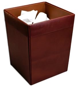 Mocha Leather Square Waste Basket