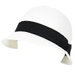 Cloche Bucket Bell Summer Sun Beach Bow Hat White with Black Hatband