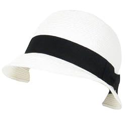 Cloche Bucket Bell Summer Sun Beach Bow Hat White with Black Hatband