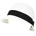 Cloche Bucket Bell Summer Sun Beach Bow Hat White with Black Hatband