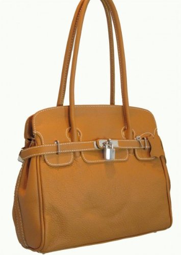 italienische Leder Handtasche Glattleder camel braun
