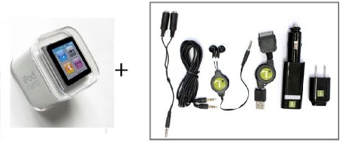 Apple iPod nano 8 GB Graphite (6th Generation) NEWEST MODEL -REFURBISHED + 6 Pc. Accessory Kit (INCLUDES AUXILIARY CABLE)