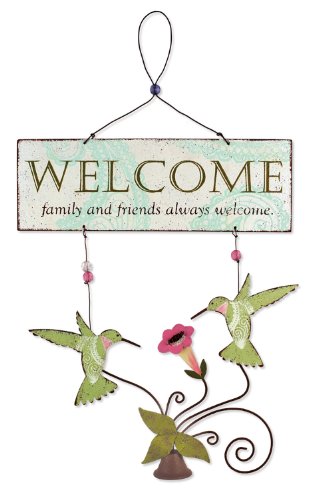 Sunset Vista Designs Garden Essentials Paisley Hummingbird Welcome Sign, 20-Inch Long by 12-Inch Wide