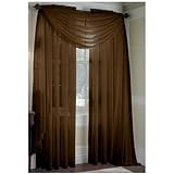 MONAGIFTS BROWN CHOCLATE Scarf Voile Window Panel Solid sheer valance curtains 216" LONG