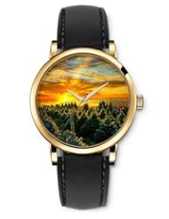 SPRAWL Aanalog Fashion Series Gold Ladies Watches of Genuine Black Leather Strap,Unique Wrist Watch for Women Girls Designed with The city of pines