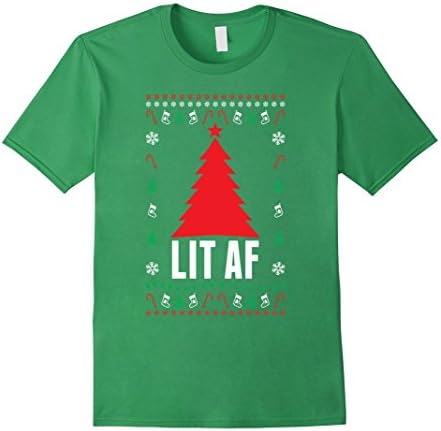 Men's Lit AF Merry Xmas Tree Ugly Xmas Sweater Gift Idea Tee Shirt XL Grass