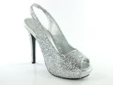 Glitters Silver "Jessica" D2 by Dikuza Women's Peep Toe Platform Sling Back Party Prom Pageant Evening Bridesmaid Shoes Sandal