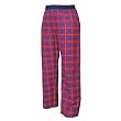 Navy Blue and Red tartan plaid check flannel cotton pants for lounging, sleep, sports. Unisex relaxed fit, exposed elastic waist