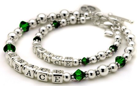 Buy Cheap May Emerald Crystal Personalized Mother Daughter Birthstone Bracelets
