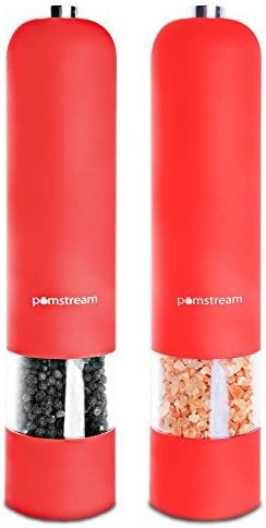 PomStreamTM Battery Operated Salt or Pepper Mill and Grinder with Adjustable Grind Level, Transparent Ingredient Window and LED Light (RED - Single Pack) PackageQuantity: 1 Color: Red Model: (Home & Kitchen)