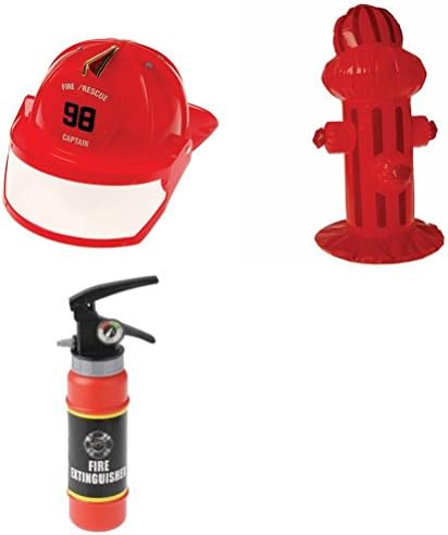 Toy Firefighter Helmet, Fire Extinguisher Water Squirter, and Fire Hydrant Inflate