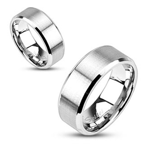 STR-0102 Stainless Steel Brushed Center Flat Band Ring Beveled Edge Ring 6mm Size 5-8 8mm Size 9-14 (12)
