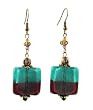 Earrings - E303 - Murano Style Glass - Square ~ Amethyst and Teal