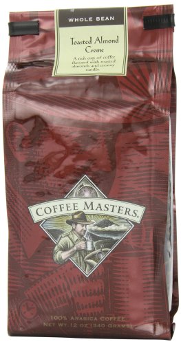 Coffee Masters Flavored Coffee, Toasted Almond Creme Whole Bean, 12-Ounce Bags (Pack of 4)