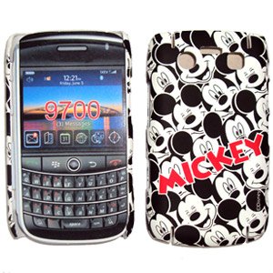 Disney© Licensed Mickey Mouse Shield Protector Back Hard Case Cover for BlackBerry Bold 2 / Bold II 9700 ( Black/White )