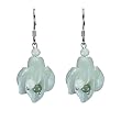 Natural Grade A Jadeite Jade Summer Tropical Orchid Platinum Over Sterling Silver Earrings