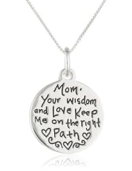 Sterling Silver "Mom, Your Wisdom and Love Keep Me On The Right Path. Thanks, I Love You" Two-Piece Pendant Necklace with Hearts, 18"