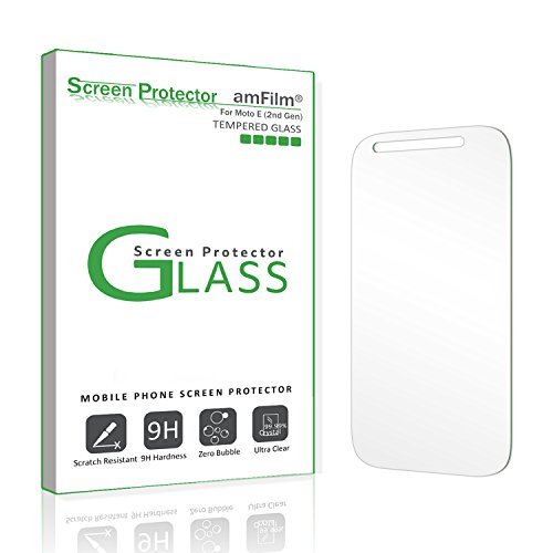 amFilm Moto E 2nd Gen Tempered Glass Screen Protector for Motorola Moto E 2nd Generation 2015 with Lifetime Replacement Warranty (1-Pack) [in Retail Packaging]