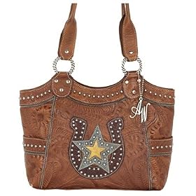 American West Lucky Star Zip-Top Fashion Tote with Side Open Pockets
