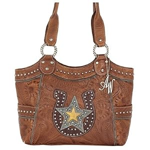 American West Lucky Star Zip-Top Fashion Tote with Side Open Pockets