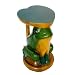 EXP Handmade Furniture - 20" Carved Round Wood End Table - Frog & Heart Design With Painted Accents