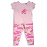 B.T. Kids - Toddler Girls 2-Piece Short Sleeved Cotton Pajama Set, Pink, Tan