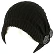 Winter Slouchy Ribbed Knit Beanie Button Ski Hat Black