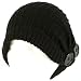 Winter Slouchy Ribbed Knit Beanie Button Ski Hat Black
