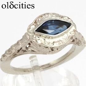 14K White Gold Sapphire Ring - OldCities Antique Reproduction Jewelry by 