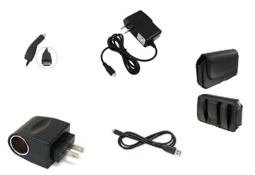 5in1 Car Vehicle+Home Wall AC Charger+Leather Case Cover+USB Data Cable+AC DC Adapter Bundle For Casio Hitachi Gzone Commando, Motorola Droid RAZR,Sprint Motorola ES400S,Sprint Samsung Epic 4G Galaxy,Sprint Samsung Epic 4G Touch Galaxy S II, Samsung SCH i510, SAMSUNG SIDEKICK 4G - Auction4tech Brand