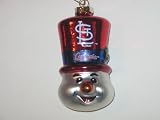 ST. LOUIS CARDINALS 3 1/2 tall and 2 wide Blown Glass Top Hat Snowman CHRISTMAS ORNAMENT