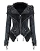 PrettyGuide Women's Power Studded Shoulder Notch Lapel Denim Jacket