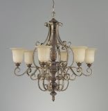 Murray Feiss F2175/6GIS/PCN Alderson Court Six-Light Chandelier in Gilded Imperial Silver/Pecan and Antique Excavation Glass