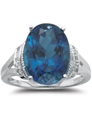 0.03 Cts Diamond & 8.25 Cts London Blue Topaz Ring in 14K White Gold