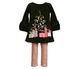 Bonnie Jean Toddler Girls 2T-4T 2-Piece BLACK RED TREE PRESENTS BUBLE SLEEVES Holiday Party Dress/Tunic Leggings/Pants Outfit/Set