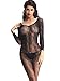 Amoretu Women Floral Pattern Lingerie Fishnet Crotchless Bodystocking Black