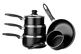 Premier Housewares 5-Piece Black Aluminium Cookware Set, 14/ 16/ 18/ 20 cm Saucepans and 24 cm Frypan