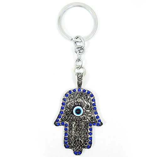 Hamsa Keychain Religious Charm Amulet Kabbalah Evil Eye Chrystal Blue Chain Gift