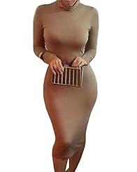 Sexy Fall Cotton Long Sleeves Stretchy Turtleneck Cocktail Bodycon Dress/Club Dress/Evening Dress/Party Dress/Midi Dress 
