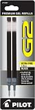 Pilot G2 Gel Ink Refill, 2-Pack for Rolling Ball Pens, Ultra Fine Point, Black Ink (77287)
