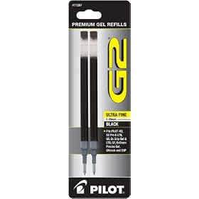 Pilot G2 Gel Ink Refill, 2-pack for Rolling Ball Pens, Ultra Fine Point, Black (77287)