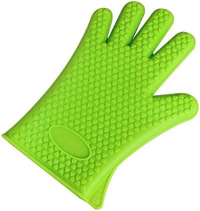 Interbusiness Silicone Heat Resistant Grilling BBQ Gloves for Cooking, Baking, Smoking &amp; Potholder Green