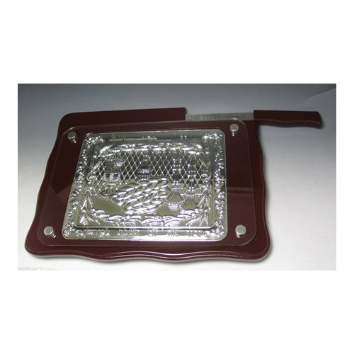 Wood and Silver Plated Rectangular Challah Board with Glass Protector and Knife