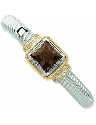Sterling Silver & Gold-plated Smokey CZ Hinged Cuff Bangle