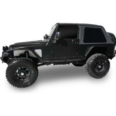 Rampage 109635 frameless Sailcloth Trail Top with Tinted Windows in Black Diamond for 04-06 Jeep Wrangler TJ Unlimited installs over the original equipment factory roll bar for a snug fit without the need for additional bows or support hardware
