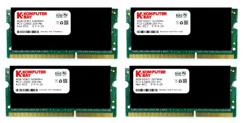 Komputerbay 32GB (4x 8GB) DDR3 PC3-12800 1600MHz SODIMM 204-Pin Laptop Memory 9-9-9-25 with Black Heatspreaders On Sale
