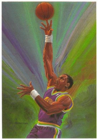 1990 NBA Hoops Basketball Card #380: Karl Malone (Art Portrait - Utah Jazz)