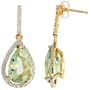 10k Gold Teardrop Earrings w/ Brilliant Cut Diamonds & Pear Cut (12x8mm) Green Amethyst Stone