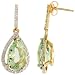 10k Gold Teardrop Earrings w/ Brilliant Cut Diamonds & Pear Cut (12x8mm) Green Amethyst Stone